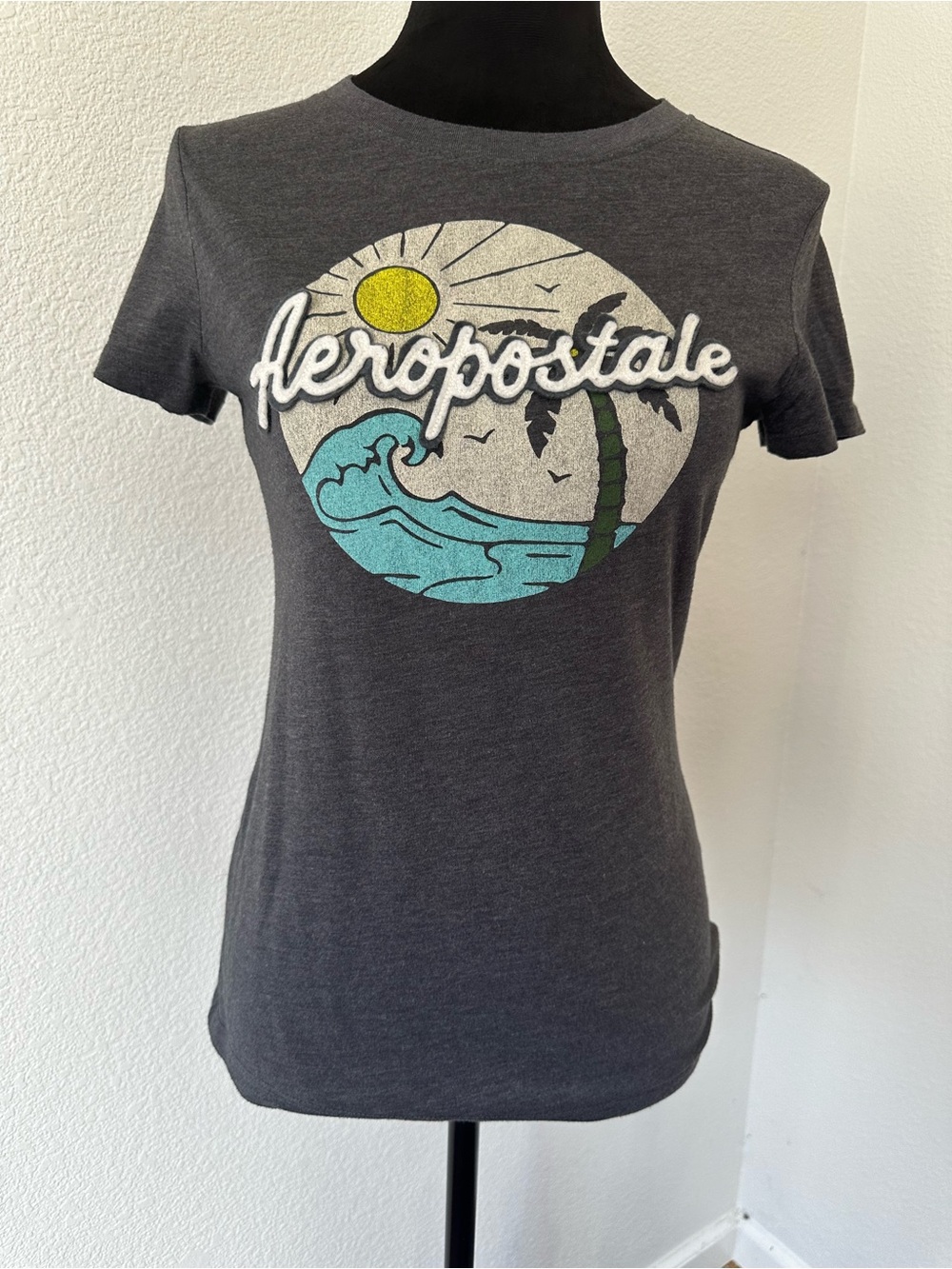 Aeropostale Classic Crew Tropical Graphic Chenille Logo Tee M